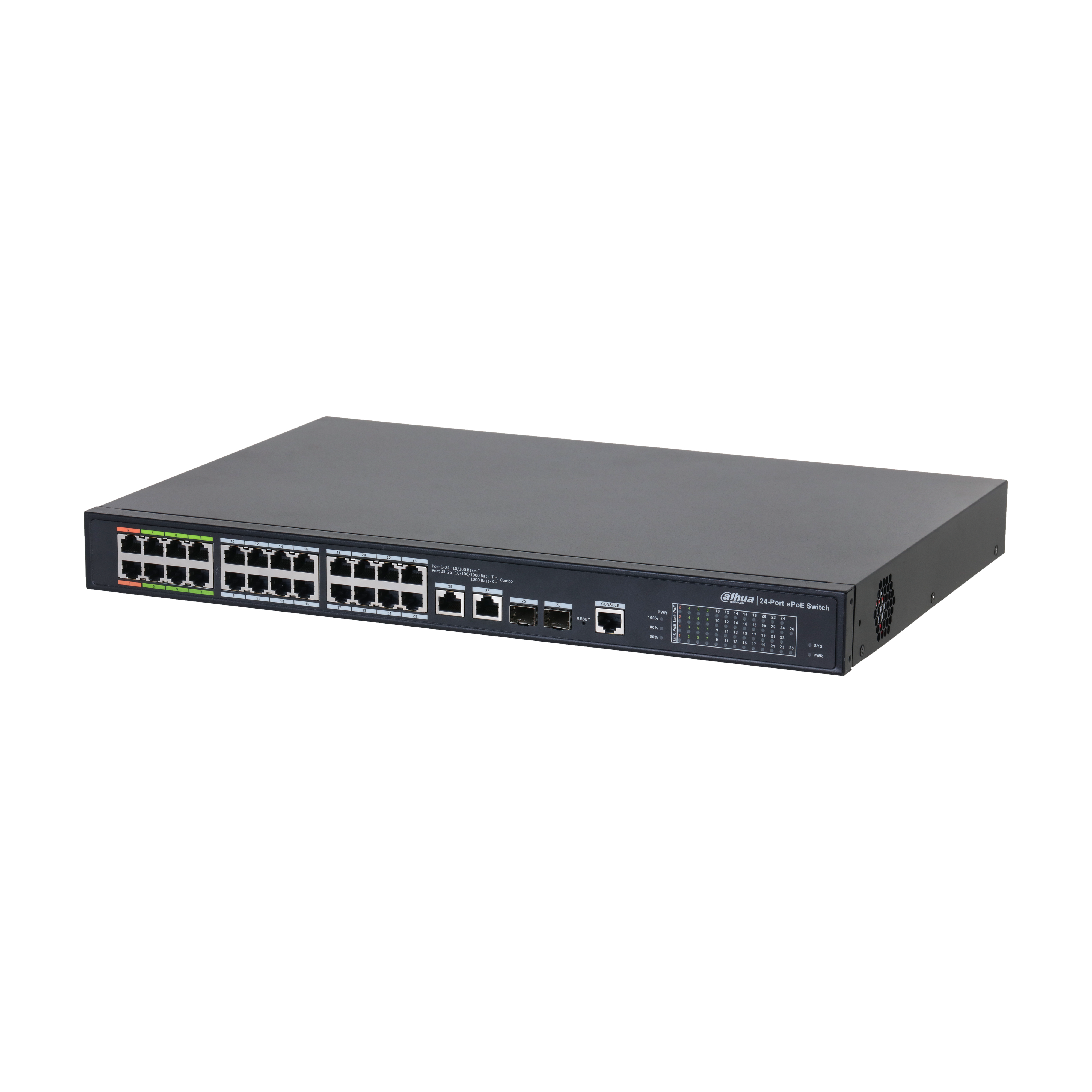 LR2226‐24ET‐360‐V2 24 Port PoE(8 Port ePoE) Switch (16FE PoE + 8FE ePoE + 2GE + 2GE Kombo, Toplam 360W PoE ) 